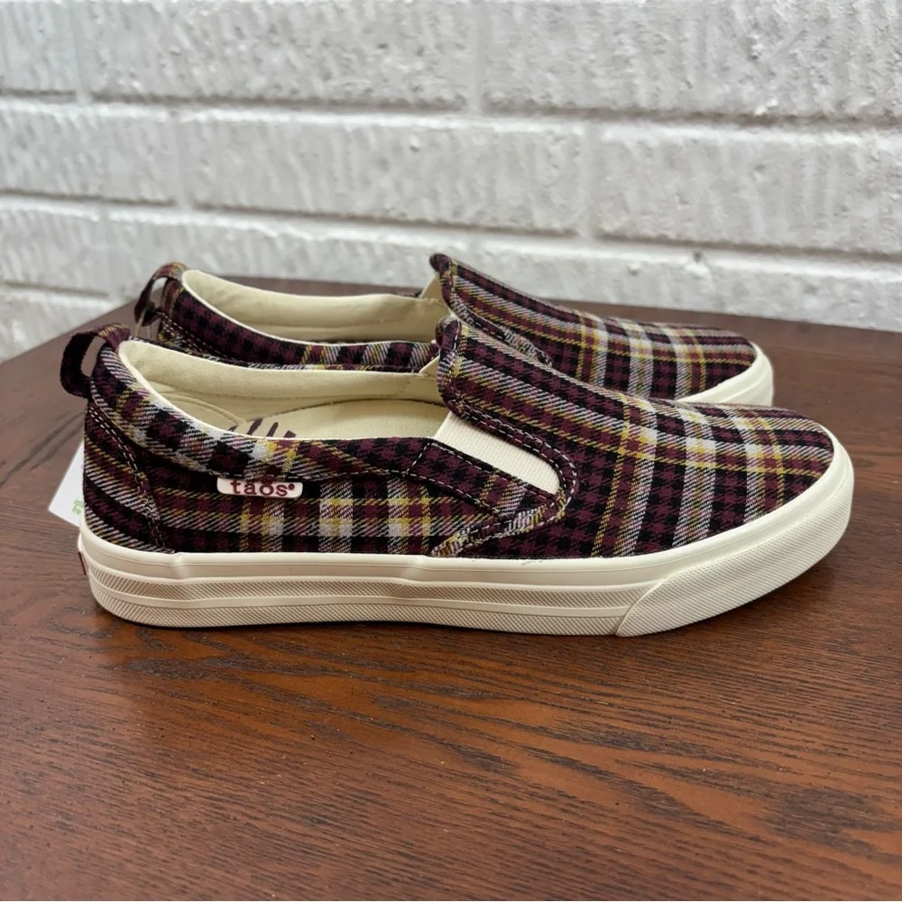 New Womens Taos Rubber Soul Plaid Canvas Casual Slip On Sneakers Shoes Size 8 - Picture 4 of 9